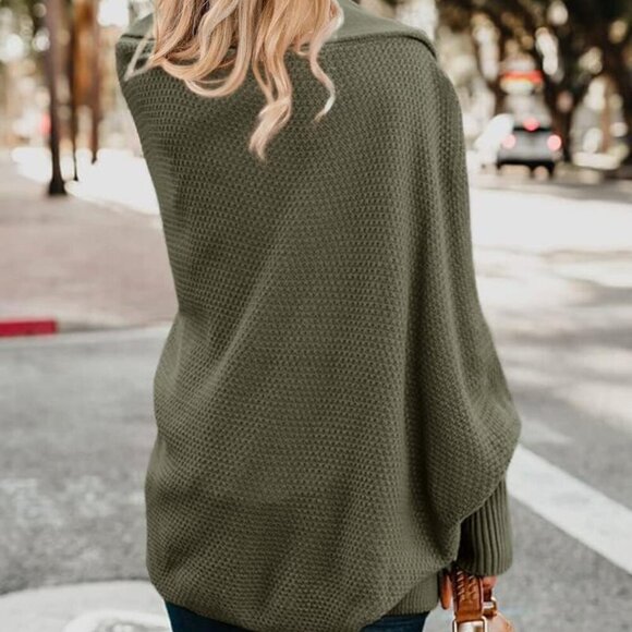 Women's Cable Knitted Oversized Batwing Cardigan Sweater Autumn Winter - Picture 3 of 3